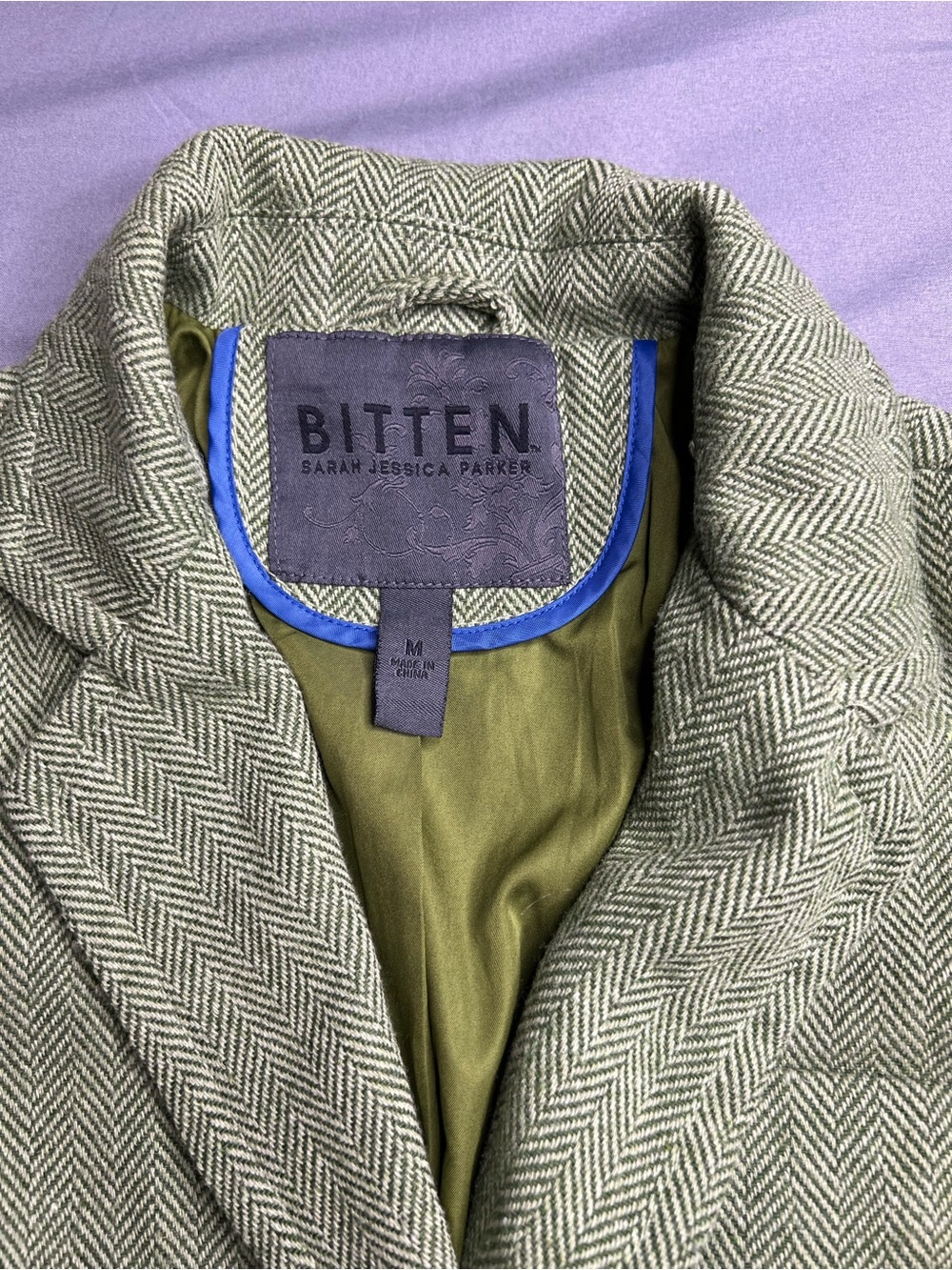 Bitten by Sarah Jessica Parker Green Herringbone Blazer Jacket Medium Vintage